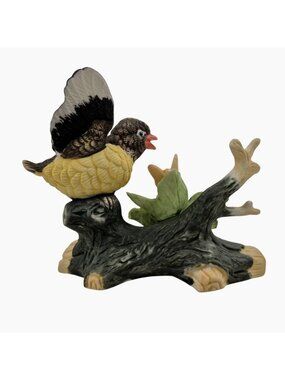 Vintage Ceramic Bird Figurine On Branch With Flower Butterfly UOGC Taiwan